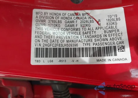 2020 Honda Civic Sport из США, поврежденный, VIN 2HGFC2F83LH509396